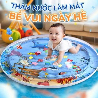 Thảm Đệm Nước Bé Tập Bò Chống Tràn Dày Dặn An Toàn Tặng Bơm Hơi Kích Thích Vận Động