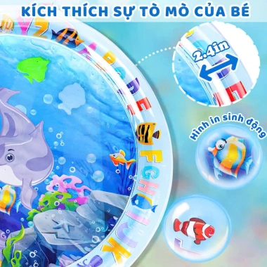 Thảm Đệm Nước Bé Tập Bò Chống Tràn Dày Dặn An Toàn Tặng Bơm Hơi Kích Thích Vận Động