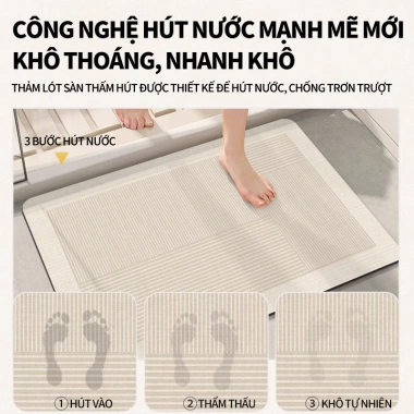 Thảm Lau Chân Phòng Tắm Siêu Thấm Nước, Dày Dặn, Chống Trượt 40x60/60x90 cm YUUS - Giá 69.000 VND