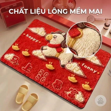 Thảm Lau Chân Tết Ngựa Thêu Len Lông Cừu 40x60cm Dày Dặn, Thấm Hút, Chống Trượt - Giá chỉ 65.000 VND 4