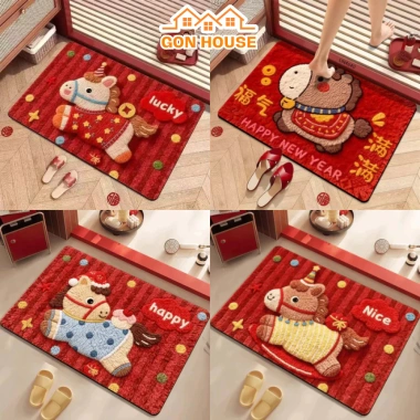 Thảm Lông Cừu Đỏ Hình Ngựa Lucky - Phong Thủy Đầu Năm, Mềm Mịn Cao Cấp, Giá 56.000₫
