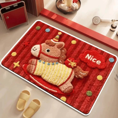 Thảm Lông Cừu Đỏ Hình Ngựa Lucky - Phong Thủy Đầu Năm, Mềm Mịn Cao Cấp, Giá 56.000₫