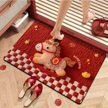 Thảm Lông Cừu Đỏ Hình Ngựa Lucky - Phong Thủy Đầu Năm, Mềm Mịn Cao Cấp, Giá 56.000₫