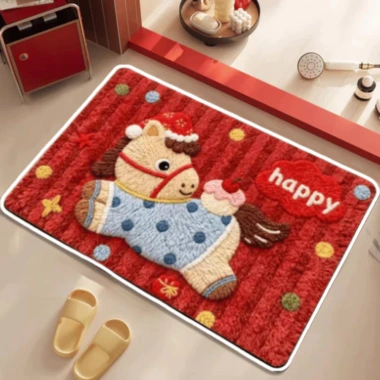 Thảm Lông Cừu Đỏ Hình Ngựa Lucky - Phong Thủy Đầu Năm, Thảm Lau Chân Mềm Mịn, 58.000 VNĐ 5