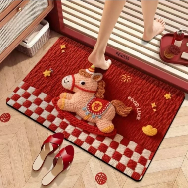 Thảm Lông Cừu Đỏ Hình Ngựa Lucky - Phong Thủy Đầu Năm, Thảm Lau Chân Mềm Mịn, 58.000 VNĐ 10