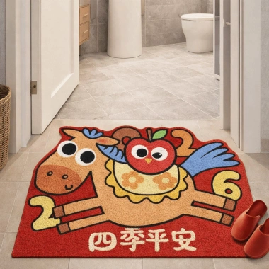Thảm lót cửa Tết Nguyên Đán SHANHAI họa tiết ngựa đỏ - Chống mài mòn, chống trượt, trang trí nội thất, giá ưu đãi 134.784 VND
