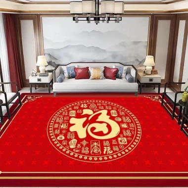 Thảm Nhung Pha Lê Đỏ Trang Trí Năm Mới Phòng Khách - Trung Quốc, Chống Bẩn, Chống Mài Mòn, Loại Bụi
