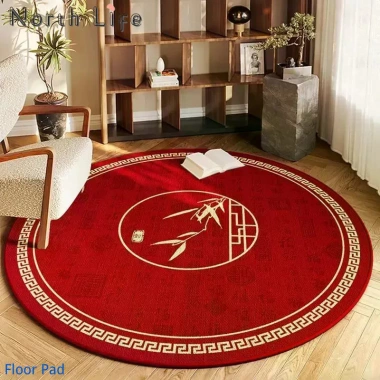 Thảm nhung pha lê đỏ tròn trang trí lễ hội năm mới, chống mài mòn, giá 186.686₫