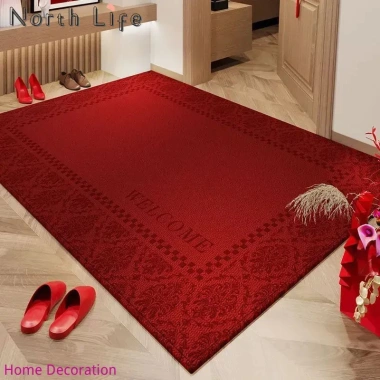 Thảm Nhung Vòng Tròn Màu Đỏ Lễ Hội Phong Cách Trung Quốc Ánh Sáng Sang Trọng Lót Chân Dày Không Khí Cửa Gia Đình