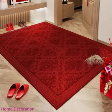 Thảm Nhung Vòng Tròn Màu Đỏ Lễ Hội Phong Cách Trung Quốc Ánh Sáng Sang Trọng Lót Chân Dày Không Khí Cửa Gia Đình