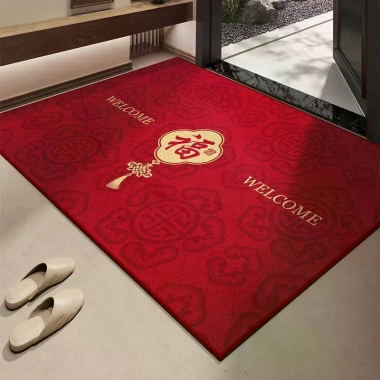 Thảm Nhung Vòng Tròn Màu Đỏ Lễ Hội Phong Cách Trung Quốc Ánh Sáng Sang Trọng Lót Chân Dày Không Khí Cửa Gia Đình