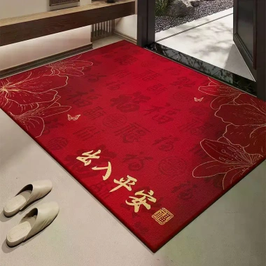 Thảm Nhung Vòng Tròn Màu Đỏ Lễ Hội Phong Cách Trung Quốc Ánh Sáng Sang Trọng Lót Chân Dày Không Khí Cửa Gia Đình