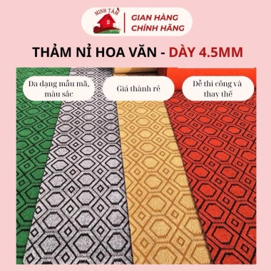 Thảm nỉ lót sàn phòng khách dạng cuộn 3mm-5mm, nhiều màu, giá rẻ chỉ 25.000 VND