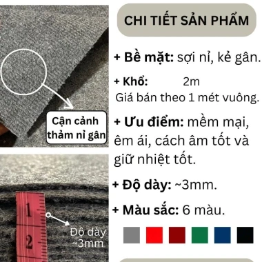 Thảm nỉ trài 3mm trơn - Lót sàn, trang trí nhà, sự kiện, sân khấu, hội nghị - Giá 35.000đ - Hưng Chiếu