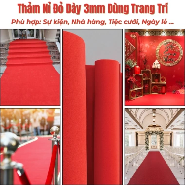 Thảm Nỉ Vân Trơn Đỏ 1mm Dày - Giá ưu đãi 58k cho Tiệc Cưới, Sân Khấu, Hội Trường, Triển Lãm