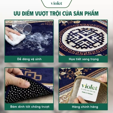 Thảm phòng khách Bali Violet sang trọng, sợi len mềm mịn, an toàn cho trẻ, giảm giá 20% chỉ 332.000 VND 6