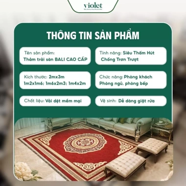 Thảm phòng khách Bali Violet sang trọng, sợi len mềm mịn, an toàn cho trẻ, giảm giá 20% chỉ 332.000 VND 8