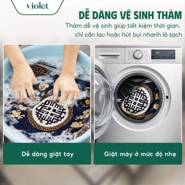 Thảm phòng khách Bali Violet sang trọng, sợi len mềm mịn, an toàn cho trẻ, giảm giá 20% chỉ 332.000 VND 9