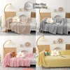 Thảm Picnic Bắc Âu Dễ Thương KENHOME - Khăn Trải Sofa Họa Tiết Màu Trơn, Ren Tua Rua, Giá ưu đãi 105.000 VND
