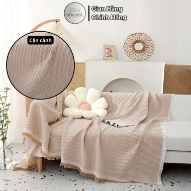 Thảm Picnic Bắc Âu Dễ Thương KENHOME - Khăn Trải Sofa Họa Tiết Màu Trơn, Ren Tua Rua, Giá ưu đãi 105.000 VND
