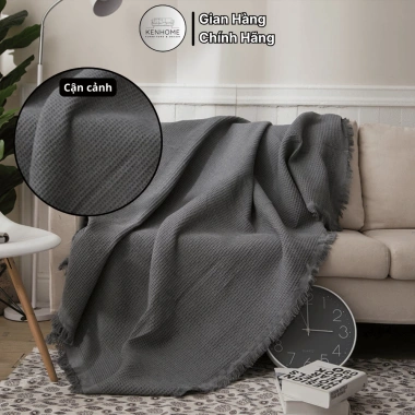 Thảm Picnic Bắc Âu Dễ Thương KENHOME - Khăn Trải Sofa Họa Tiết Màu Trơn, Ren Tua Rua, Giá ưu đãi 105.000 VND