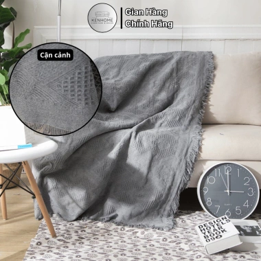 Thảm Picnic Bắc Âu Dễ Thương KENHOME - Khăn Trải Sofa Họa Tiết Màu Trơn, Ren Tua Rua, Giá ưu đãi 105.000 VND
