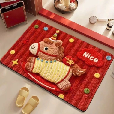 Thảm Sàn Lông Cừu Đỏ Họa Tiết Ngựa - Mẫu Mới 2.026 40x60 Giá 98.000₫