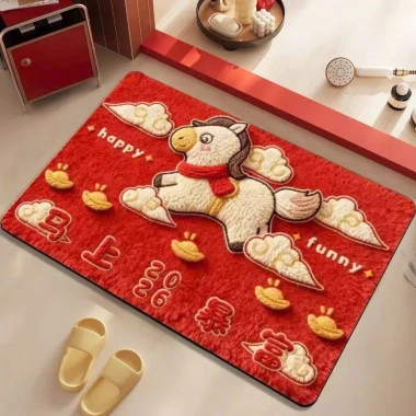 Thảm Sàn Lông Cừu Đỏ Họa Tiết Ngựa - Mẫu Mới 2.026 40x60 Giá 98.000₫
