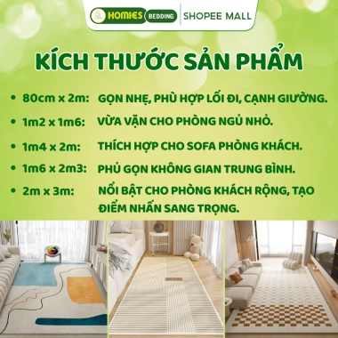 Thảm Trải Sàn Bali HOMIES Bedding Décor Hoạ Tiết 2.025 Basic - Giá 243.600₫, giảm từ 292.320₫, phù hợp phòng khách 2
