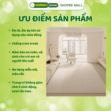 Thảm Trải Sàn Bali HOMIES Bedding Décor Hoạ Tiết 2.025 Basic - Giá 243.600₫, giảm từ 292.320₫, phù hợp phòng khách 4