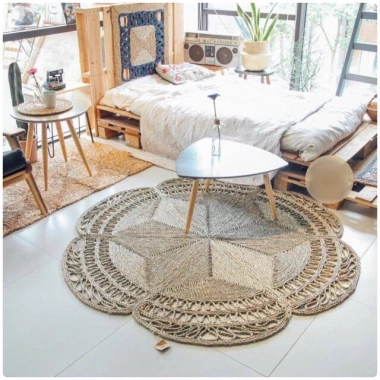 Thảm trải sàn kích thước lớn, thảm cói tròn decor, phù hợp phòng khách, trẻ em, giá chỉ 280.000 VND 5