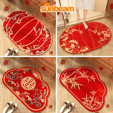 Thảm Trải Sàn Màu Đỏ May Mắn Siêu Thấm Hút SUNBEAM Thảm Lau Chân Decor Phòng Khách Nhà Bếp Giá 52.000đ