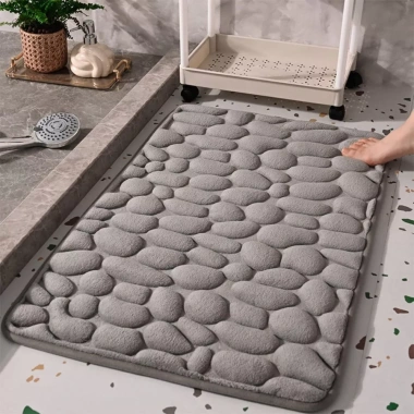 Thảm Trải Sàn Nhà Tắm Thấm Hút Nước - Họa Tiết Đá Nổi, Chống Trơn Trượt, 39.000₫
