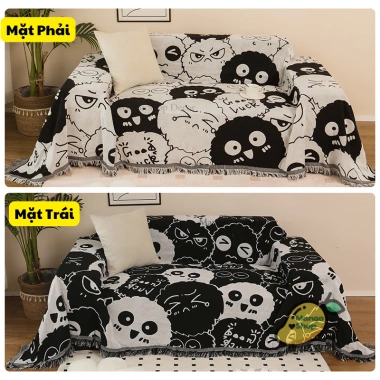Thảm Trải Sofa Hình Bồ Hồng 2 Mặt Đen Trắng Ngộ Nghĩnh, Dễ Gập Picnic Cắm Trại 3