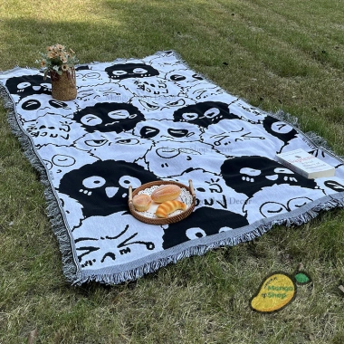 Thảm Trải Sofa Hình Bồ Hồng 2 Mặt Đen Trắng Ngộ Nghĩnh, Dễ Gập Picnic Cắm Trại 9
