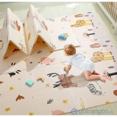 Thảm xốp gấp gọn 2 mặt PE cho bé tập bò, chống ngã, chống thấm, chiếu ngủ đa năng - Miu 3