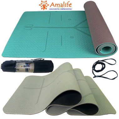 Thảm Yoga 2 Lớp TPE 6mm-8mm Chống Trượt, Định Tuyến, Tặng Túi và Dây Amalife 51k
