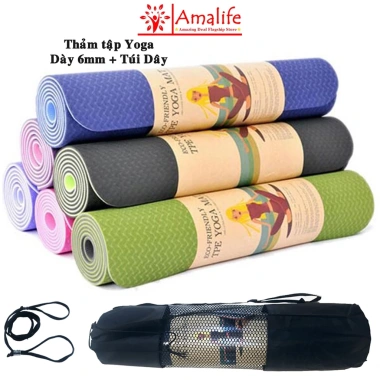 Thảm Yoga 2 Lớp TPE 6mm Cao Cấp Chống Trượt - Chọn Màu, Tặng Túi Đựng & Dây Buộc - Amalife 32.000đ