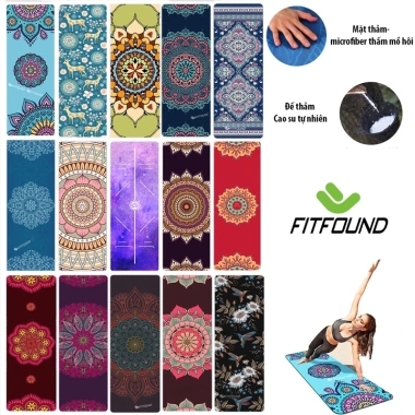 Thảm Yoga Cao Su Siêu Mỏng 1,5mm In Hoa Bản Du Lịch Chống Trượt Gấp Gọn FITFOUND