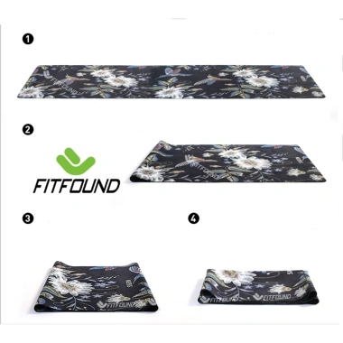 Thảm Yoga Cao Su Siêu Mỏng 1,5mm In Hoa Bản Du Lịch Chống Trượt Gấp Gọn FITFOUND 5