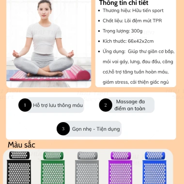 Thảm Yoga Massage Đệm Mát Xa Châm Cứu Bấm Huyệt Toàn Thân - Gai Giảm Đau, Tiện Dụng, 369k