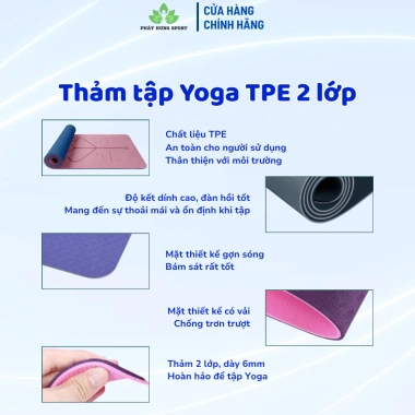 Thảm Yoga TPE 2 Lớp 6mm Cao Cấp – Thấm Hút Mồ Hôi, Chống Trượt, Kèm Dây Đeo 139k 9