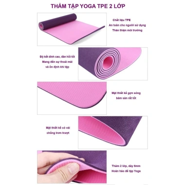 Thảm Yoga TPE 8mm Định Tuyến, Chống Trượt, Độ Đàn Hồi Cao - TOPBODY TOPFIT 75k