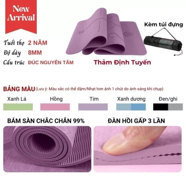 Thảm Yoga TPE 8mm Định Tuyến, Chống Trượt, Độ Đàn Hồi Cao - TOPBODY TOPFIT 75k