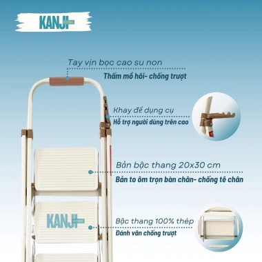 Thang gấp KANJI 3-7 bậc – Thang chữ A thép carbon dày, chịu tải 150kg, 545.000 VND