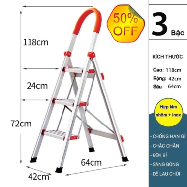 Thang Ghế Nhôm Hoàng Huy 3-7 Bậc 150kg - Tặng Chân Đế Cao Su, Rút Gọn Đa Năng, 450.600 VND 5