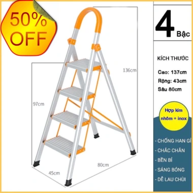 Thang Ghế Nhôm Hoàng Huy 3-7 Bậc 150kg - Tặng Chân Đế Cao Su, Rút Gọn Đa Năng, 450.600 VND 6