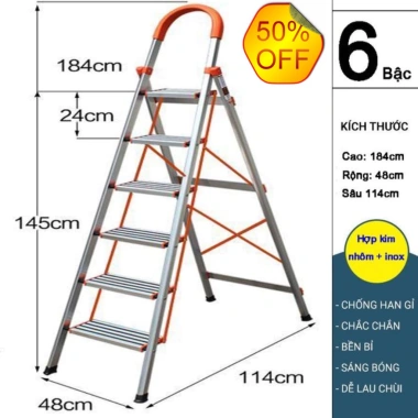 Thang Ghế Nhôm Hoàng Huy 3-7 Bậc 150kg - Tặng Chân Đế Cao Su, Rút Gọn Đa Năng, 450.600 VND 8
