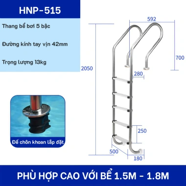 Thang hồ bơi 5 bậc Inox 304 - Chịu lực cao, chống gỉ, giá ưu đãi 2.799.000₫ 2