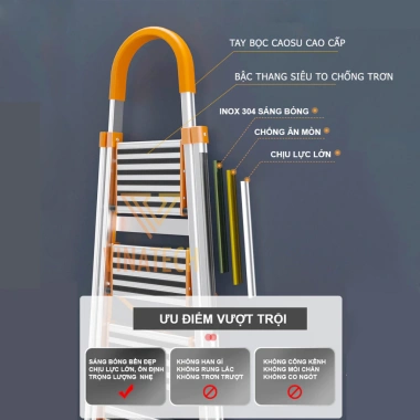 Thang Nhôm Ghế Tay Vịn Ameca 3‑7 Bậc Nhật Bản, Inox 304 Xếp Gọn, Tải 300Kg - 606.500₫ 3